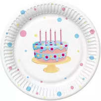Su gimtadieniu tortas su balionais Popierinės lėkštės su gimtadieniu, 8 vnt., 18 cm