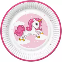 Vienaragio rožinių širdelių popierinių lėkščių rinkinys, 8 vnt., 22,7 cm