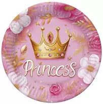 Princesės karūnos princesės popierinių lėkščių rinkinys, 8 vnt., 18 cm