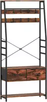Aosom Drabužių kabykla su suoliuku batams, 80x30x180 cm, ruda, metalas