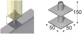 Įsukama atrama stulpams Arras 50x50x5mm/M10x150mm karštai cinkuota