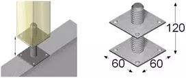 Įsukama atrama stulpams Arras 60x60x6mm/M16x120mm karštai cinkuota