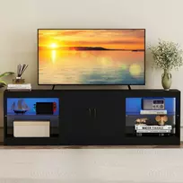 Promotions TV staliukas, 195x30x55 cm, juodas, LED apšvietimas, su laikymo vieta