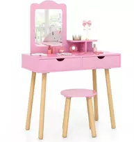 Promotions Vaikiškas tualetinis staliukas ir kėdutės komplektas, 71x33x99 cm, rožinis, su laikymo vieta