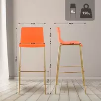 Mville 2 vnt. rinkinys Hoover baro kėdžių, plastikinės, 4 kojos, auksinės
