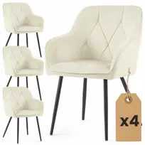 AKORD 4x DIAMANTE veliūrinė dygsniuota minkšta kėdė, kreminė, juodos kojos