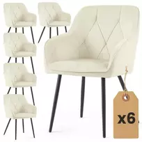 AKORD 6 veliūrinės dygsniuotos apmuštos kėdės DIAMANTE, kreminės, juodos kojos