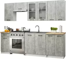 AKORD Virtuvinių spintelių komplektas su vitrina OLIWIA 2.4m H720 baltas betonas