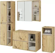 Akord Vami pakabinamas vonios baldų komplektas su išpjovomis praustuvui, Artisan ąžuolo / kašmyro spalvos