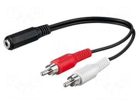 Cable | RCA plug x2,Jack 3.5mm 3pin socket | 0.2m | black