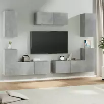 TV staliukas TV spintelių komplektas, 7 dalių, betono pilkas, mediena