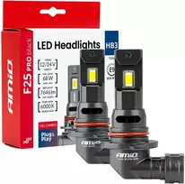 LED žibintų lemputės F25 PRO Juodas FULL CANBUS HB3 68W 12V 24V AMIO-04722