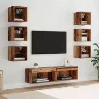 TV staliukas Televizoriaus spintelė su stalčių 8 pcs Senovinis medis Stiklas
