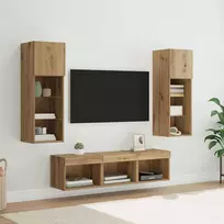TV staliukas TV sieniniai vienetai 5 pcs Juodas ąžuolas Apdirbta mediena