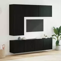 TV staliukas Televizoriaus sieninis modulis 5 pcs Juodas ąžuolas