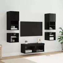 TV staliukas TV sieniniai vienetai 8 pcs Juodas ąžuolas Apdirbta mediena