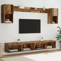 TV staliukas Televizorių sieniniai baldai su LED su LED 6 pcs Senas medis
