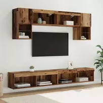 TV staliukas Televizorių sieniniai baldai su LED 6 pcs Senovinis medis
