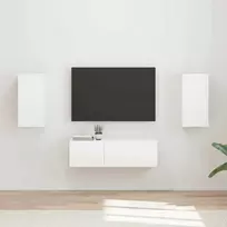TV staliukas TV sieninio kabineto komplektas 4 vnt. Aukštai blizganti balta