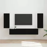 TV staliukas TV sieninio kabineto komplektas 4 pcs Juoda Apdirbta mediena