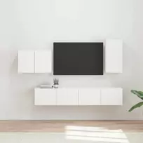 TV staliukas TV sieninio kabineto komplektas 4 pcs Balta Apdirbta mediena