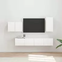 TV staliukas TV sieninio kabineto komplektas 4 vnt. Aukštai blizganti balta