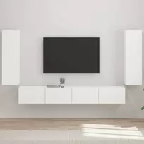 TV staliukas TV sieninio kabineto komplektas 4 vnt. Aukštai blizganti balta