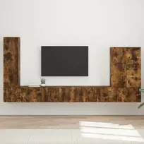 TV staliukas TV sieninio kabineto komplektas 6 pcs Rūkyta ąžuolas