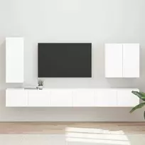 TV staliukas TV sieninio kabineto komplektas 6 vnt. Aukštai blizganti balta