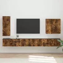 TV staliukas TV sieninio kabineto komplektas 6 pcs Rūkyta ąžuolas