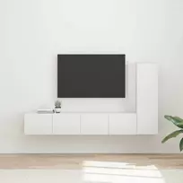 TV staliukas TV spintelių komplektas 3 pcs Aukštai blizganti balta