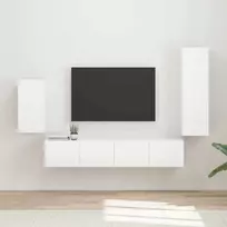 TV staliukas TV spintelių komplektas 4 pcs Aukštai blizganti balta