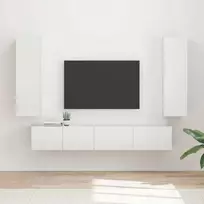 TV staliukas TV spintelių komplektas 3 pcs Aukštai blizganti balta