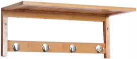 Sieninis drabužių kabyklas su kabliukais, montuojamas prie sienos, taupantis vietą, atlaiko 5kg, 50 x 16 x 17,5 cm, natūralaus medžio, HOMCOM