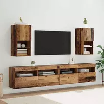 TV staliukas Sieniniai televizorių spintelės su LED 2 pcs Senas medis