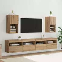 TV staliukas Sieniniai televizorių spintelės su LED 2 pcs Amatininkų ąžuolas