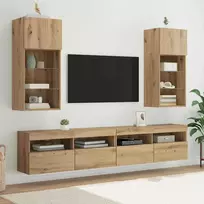 TV staliukas Sieniniai televizorių spintelės su LED 2 pcs Amatininkų ąžuolas