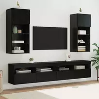 TV staliukas Sieniniai televizorių spintelės su LED 2 pcs Juodas ąžuolas