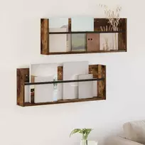 Žurnalų stovas su lentyna 2 pcs Rūkyta ąžuolas 80 x 12 x 30 cm