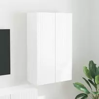 TV staliukas TV sieninė spintelė Aukštai blizganti balta 59,5 x 31 x 100 cm