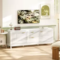 TV staliukas HOMCOM TV-Schrank für Fernseher bis zu 75 col., modernes Entertainment-Center mit 2 Schränken und 2 Schubladen, Hochglanz Weiß