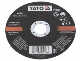 Cutting wheel | Ø: 125mm | Øhole: 22mm | Disc thick: 1.2mm | 12200rpm