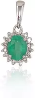 Auksinis pakabukas su brangakmeniais. . Praba: 585°. Akmuo: Briliantai , Smaragdas - 0.48 g. - 14 mm. - Briliantai (0,042Ct), Smaragdas (0,254Ct)