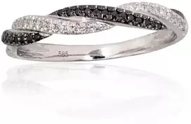 Auksinis žiedas su brangakmeniais. Metalas: Baltas Auksas. Praba: 585°. Akmuo: Briliantai , Briliantai (Juodi) - 17 - 1.57 g. - Briliantai (0,056Ct), Briliantai (Juodi) (0,057Ct)