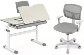 Promotions Vaikiškas rašomasis stalas ir kėdė, 80x51,5x51-73 cm, pilka, reguliuojamas
