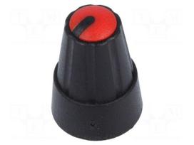 Knob | miniature | plastic | Øshaft: 6mm | Ø13x19mm | black | red