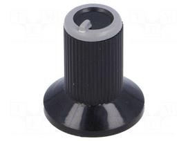 Knob | with flange | plastic | Øshaft: 6mm | Ø10x19mm | black | grey