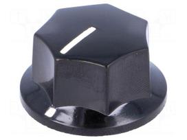 Knob | with pointer | bakelite | Øshaft: 6mm | Ø27.2x17.5mm | black