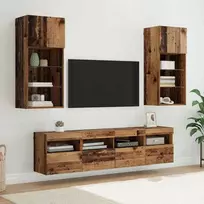 TV staliukas Televizorių sieniniai baldai su LED 5 pcs Senovinis medis