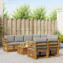 Sofų komplektai su pagalve 9 pcs Natūrali ir šviesiai pilka